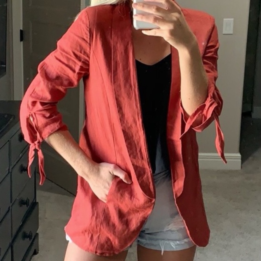 NEW Miami Orange Linen Blazer with Tie Sleeves (Size Small)